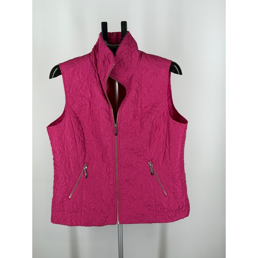 Christopher & Banks Magenta Pink Quilted Floral Swirl Full Zip Vest Womens Large